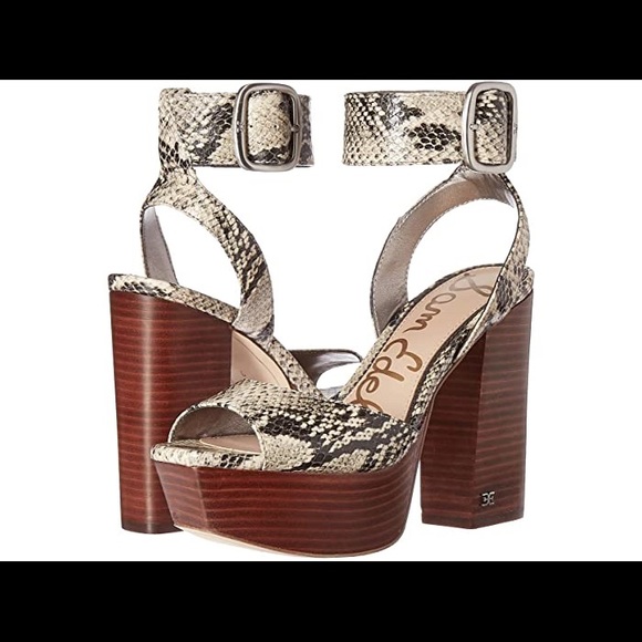 Sam Edelman Rain Snake Chunky Platform Sandal Heels Square Toe Ankle Strap - Picture 1 of 14